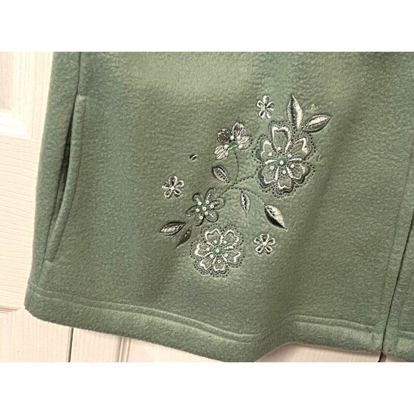 ALFRED DUNNER Women's 16 Green Fleece Jacket Full Zip Embroidered Floral Beaded - Picture 4 of 9
